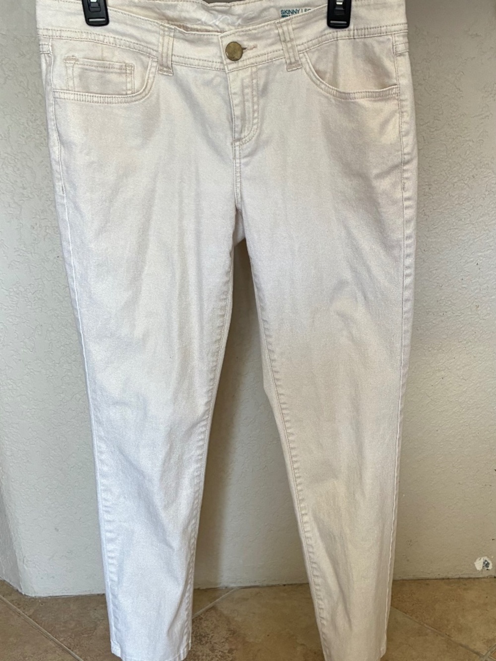 Skinny Leg Pants Off White with Gold Sheen Casual /Dressy
